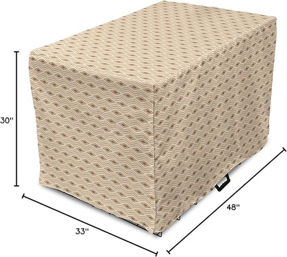 Lunarable Contemporary Brown Dog Crate Cover, Horizontal Rhombus and Zigzag, Easy to Use Pet Kennel Cover for Medium Large Dogs, 48 Inch, Pastel Brown Champagne