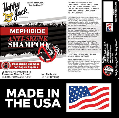 HAPPY JACK Mephidide Anti Skunk Shampoo for Dogs, Cats, Pets – Hypoallergenic Skunk Odor Remover for Dogs – Deodorizing Dog Shampoo (16oz)