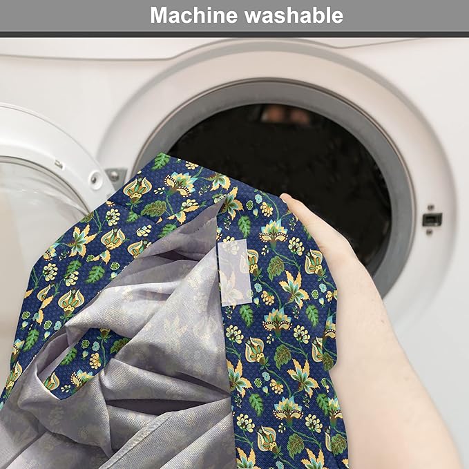 Lunarable Jacobean Dog Crate Cover, Triangles with Floral Pattern Stalks Leaves Flowers Whimsical Nature, Easy to Use Pet Kennel Cover for Small Dogs Puppies Kittens, 22 Inch, Dark Blue Green Mustard