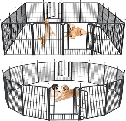 Musen Dog Playpen Indoor Outdoor, 16 Panels Dog Pen 32" Height Dog Fence Exercise with Doors for Large/Medium/Small Dogs, Portable Pet Playpen for Yard RV Camping, Hammer Paint Finish (Patent Pending)