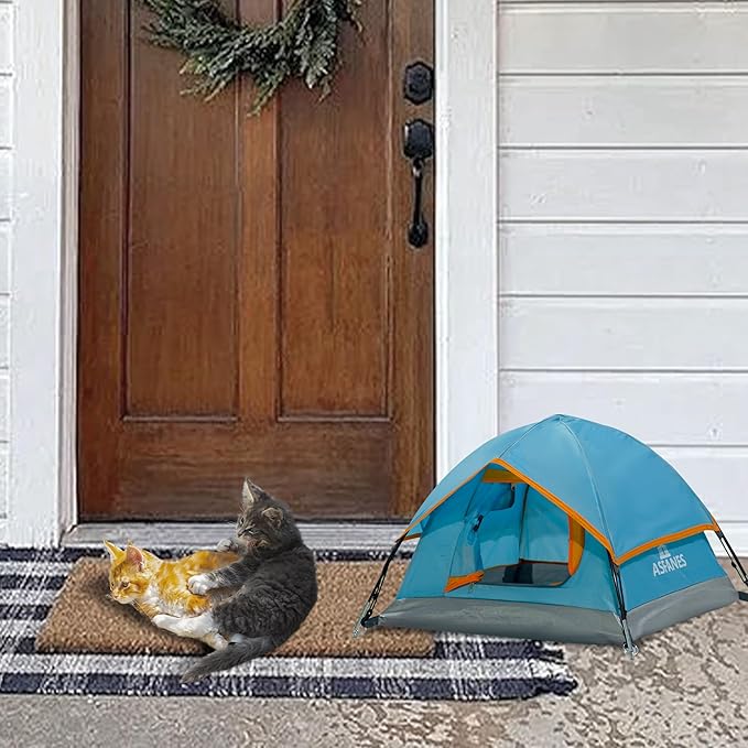 Outdoor Waterproof Pet Camping Tent, Cave Bed for Indoor Cats and Small Dogs, Portable Cat House Dog House, 39.3x39.3x23.6'', Blue, L.