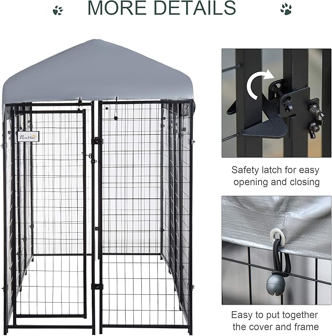 PawHut 8' x 4' x 6' Dog Kennel Outside, Dog Playpen Exercise Pen with Lockable Door, Water-Resistant Canopy, for Medium and Large Puppies