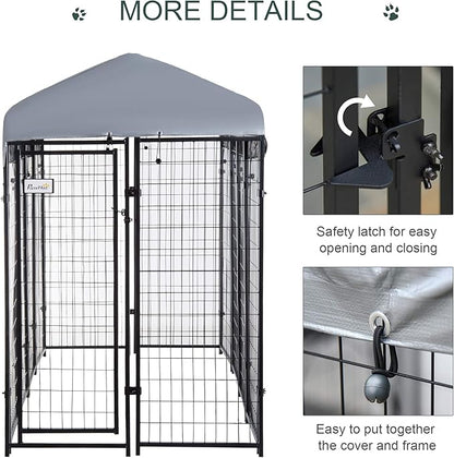 PawHut 8' x 4' x 6' Dog Kennel Outside, Dog Playpen Exercise Pen with Lockable Door, Water-Resistant Canopy, for Medium and Large Puppies