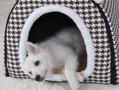 Dog Bed,2 Ways to Use,Indoor Pet House with Fluffy Mat,Removable and Washable Cover,Non-Slip Bottom,for Extra Large Dogs(3XL Brown Cranes)