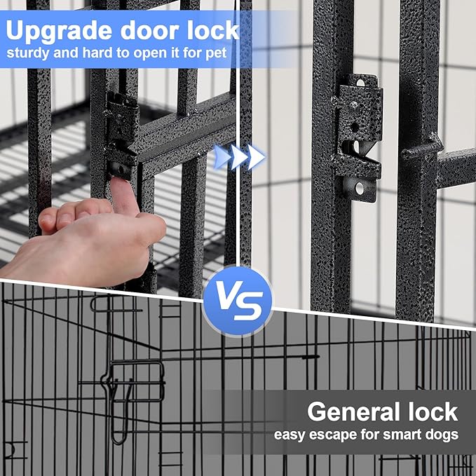 43/29/37 Inch Dog Crate, Heavy Duty Metal Dog Kennel, Indestructible Dog Crate, Escape Proof Dog Cage with Lockable Wheels,Indoor for Large Breed, Double Door Big Dog Cage with Removable Tray