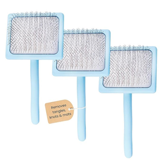 Pet Slicker Brush With Soft Massage Grooming Stainless Steel Pins - For Dematting, Shedding Fur, and Undercoat - Ideal Gift for Professional Pet Groomers - Long Slicker Brush - Flying Pawfect