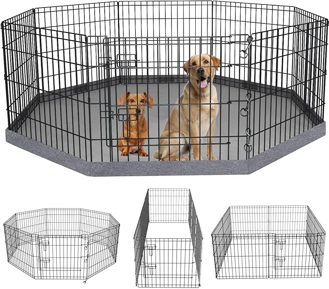 PETIME Foldable Metal Dog Exercise Pen/Pet Puppy Playpen Kennels Yard Fence Indoor/Outdoor 8 Panel 24" W x 36" H with Bottom Pad (with Bottom pad, 8 Panels 36" H)