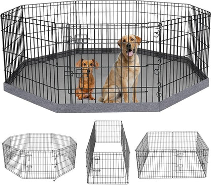 PETIME Foldable Metal Dog Exercise Pen/Pet Puppy Playpen Kennels Yard Fence Indoor/Outdoor 8 Panel 24" W x 36" H with Bottom Pad (with Bottom pad, 8 Panels 36" H)