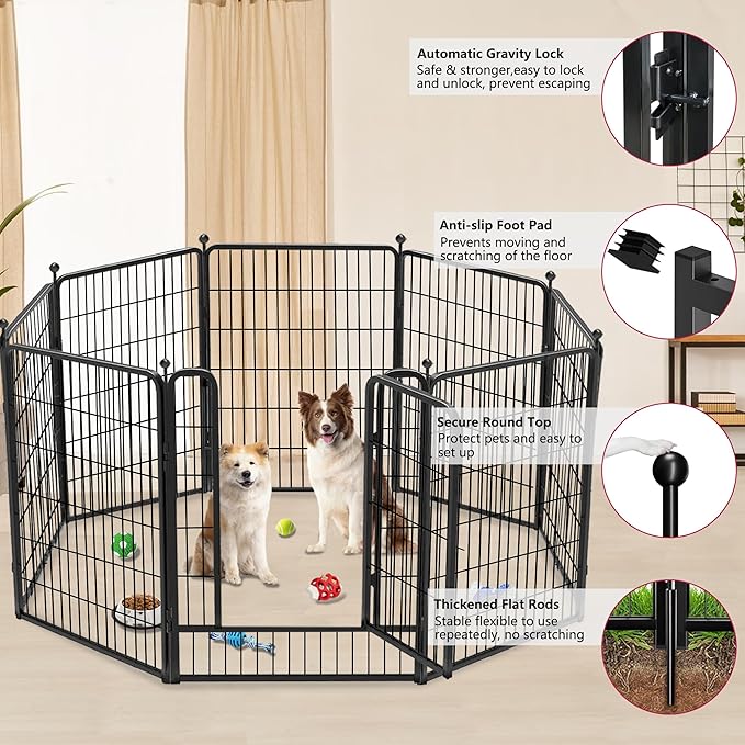 Dog Playpen Outdoor 40 inch 12 Panels Indoor Dog Pen for Large/Medium/Small Dogs Rustproof Metal Dog Fence Outdoor for Yard, Puppy Playpen with Door Portable Pet Fence for RV Camping Yard