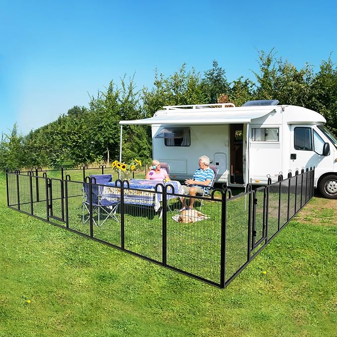 Dog Playpen Outdoor 24 Panels Heavy Duty Dog Fence 40" Height Anti-Rust with Doors Portable for RV Camping Yard, Total 54FT, 232 Sq.ft, Snowy Black