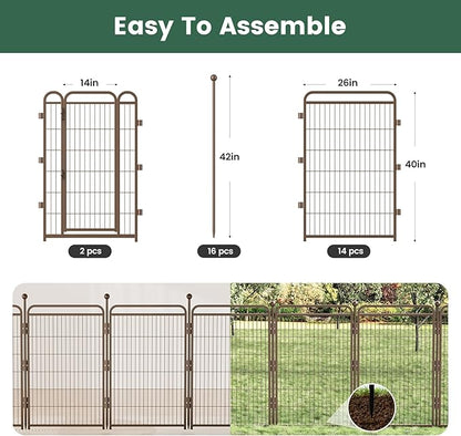 Gardner Pet Dog Playpens, 40" H 16 Panels Dog Pen Outdoor/Indoor Dog Fence Exercise Pen for Small/Medium/Large Dogs, Foldable Pet Play Yard Gate with Gravity Automatic Lock, Pet Playpen, Brown
