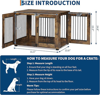 31.5" Dog Crate Furniture, Wooden Kennel with Locking Double Doors, Chew-Resistant Indoor Pet Cage End Table for Medium Breeds, Brown