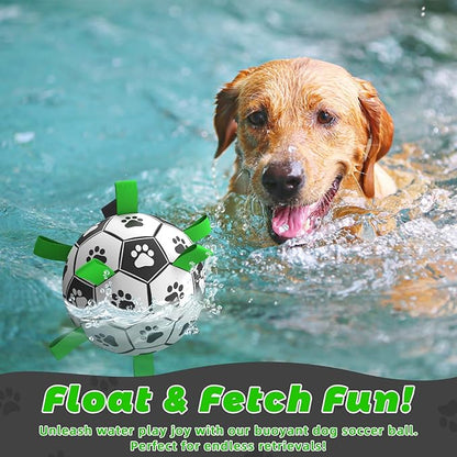 QDAN Dog Toys Soccer Ball with Straps, Puppy Birthday Gifts, Interactive for Tug of War, Durable Balls for Small & Medium Dogs（6 Inch）