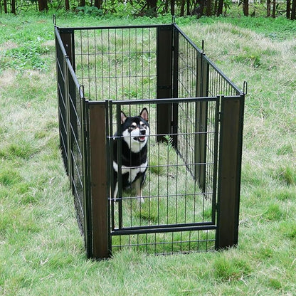 Heavy Duty Dog Playpen - 32 Inch Height, Black Walnut, Variable Shape, Indoor/Outdoor, Foldable, Suitable for Medium, Small, Large Dogs