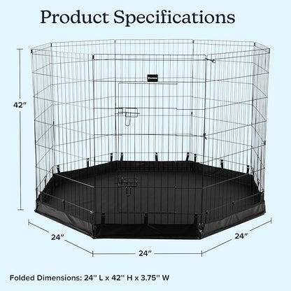 Dog Playpen - Foldable Metal Exercise Puppy Play Pen with Eight 24x42in Extra-Tall Panels and Gate - Indoor/Outdoor Dog Fence with Fabric Bottom for Dogs, Cats or Small Animals by PETMAKER (Black)