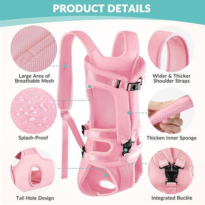 Lukovee Dog Backpack Carrier, Legs Out Easy-fit Dog Front Carrier for Small Medium Dogs, Adjustable Hands Free Dog Chest Carrier for Hiking Cycling (Pink,X-Large)