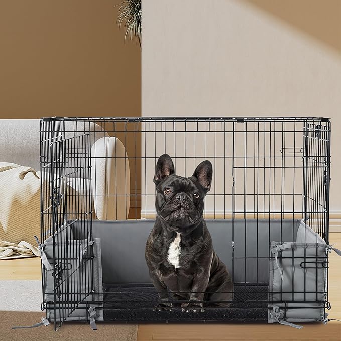 Hombys Dog Crate Bumper with Ties - Soft Crate Accessory (Do Not Include Cage) (Dark Grey, 36"x22")