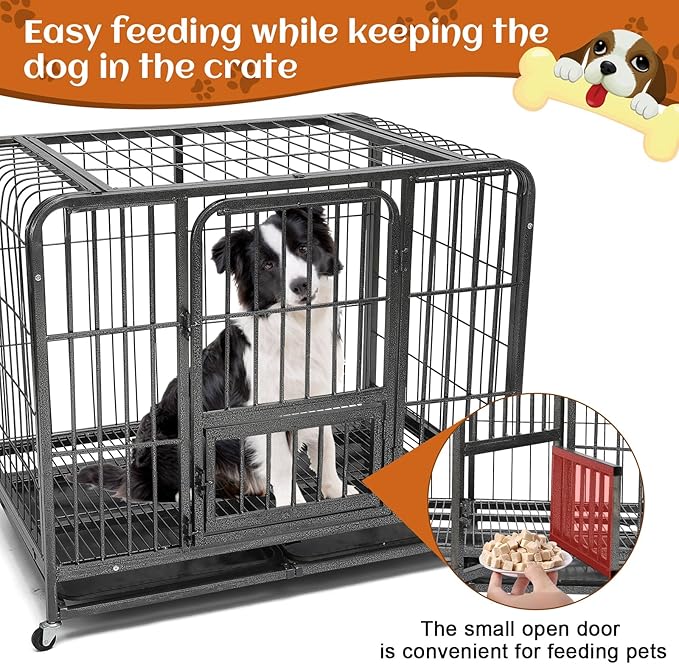 43.3inch Indestructible Metal Dog Crates for Large Dogs, Heavy Duty Escape Proof Dog Kennel Indoor Extra Large Dog Crate with Lockable Wheels, XL Dog Crate 43.3" L x 28.3" W x 37.8" H”