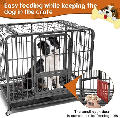 43.3inch Indestructible Metal Dog Crates for Large Dogs, Heavy Duty Escape Proof Dog Kennel Indoor Extra Large Dog Crate with Lockable Wheels, XL Dog Crate 43.3" L x 28.3" W x 37.8" H”