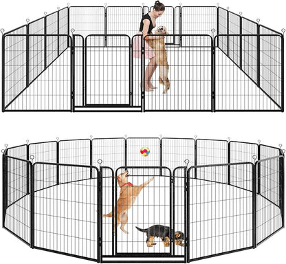 Dog Playpen Outdoor Extra Wide 16 Panels Heavy Duty Dog Fence 40" Height Anti-Rust with Doors Portable for RV Camping Yard, Total 42FT, 140 Sq.ft, Snowy Black