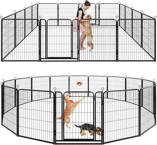 Dog Playpen Outdoor Extra Wide 16 Panels Heavy Duty Dog Fence 40" Height Anti-Rust with Doors Portable for RV Camping Yard, Total 42FT, 140 Sq.ft, Snowy Black