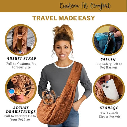 SUSU Cat Sling & Dog Slings for Small Dogs up to 9lbs | Ultra-Soft Parachute-Grade Fabric, Adjustable Strap and Closure | Dual Carry Options Puppy Carrier | Cat Carrier Pouch with Two Zipper Pockets