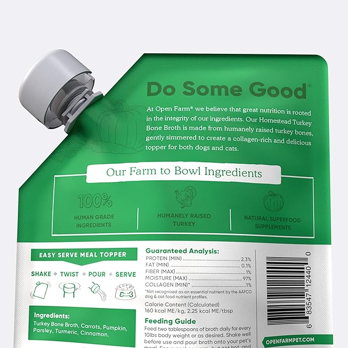 Open Farm Bone Broth, Food Topper for Both Dogs and Cats with Responsibly Sourced Meat and Superfoods Without Artificial Flavors or Preservatives, 12oz