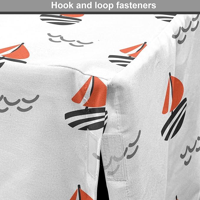 Lunarable Sail Boat Dog Crate Cover, Abstract Boat Waves Cartoon Drawing Style Geometric Pattern, Easy to Use Pet Kennel Cover for Medium Large Dogs, 48 Inch, Salmon Black Grey
