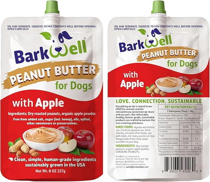 Peanut Butter Squeeze - 8oz Pouch All-Natural Dog Peanut Butter with Apple, Sourced and Made in The USA Dog Treat