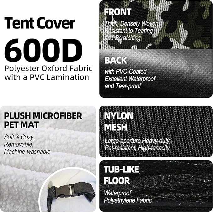 GDanes Camouflage Dog Tent House - Portable Indoor/Outdoor Dog Bed with Soft Pad for Large Dogs, 42 x 42 x 32 Inches