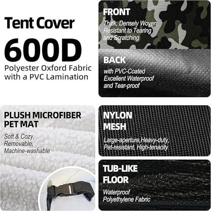 GDanes Camouflage Dog Tent House - Portable Indoor/Outdoor Dog Bed with Soft Pad for Large Dogs, 42 x 42 x 32 Inches