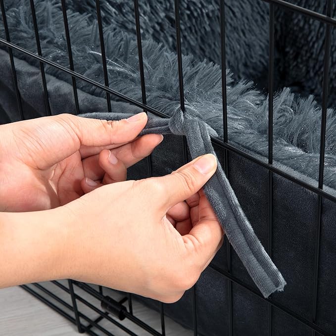 HOMBYS Fluffy Dog Crate Bumper with Dog Mat (Crate NOT Include)-Soft Faux Fur Crate Accessorie Dog Kennel Cover, Dog Crate Training Pad for a Safe & Comfortable, Ties for Secure-Fit Front Door Crates