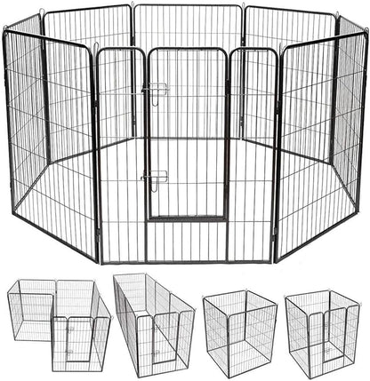 Giantex 40" 16/8 Panel Pet Playpen with Door, Foldable Dog Exercise Pen, Portable Free-Standing Cat Fence, for Outdoor & Outdoor, Metal Dog Puppy Cat Exercise Fence Barrier Kennel (8 Panels, 40'')