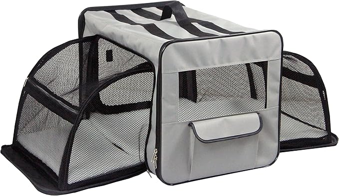 PET LIFE 'Capacious' Dual-Sided Expandable Spacious Wire Folding Collapsible Lightweight Pet Dog Crate Carrier House, Large, Grey