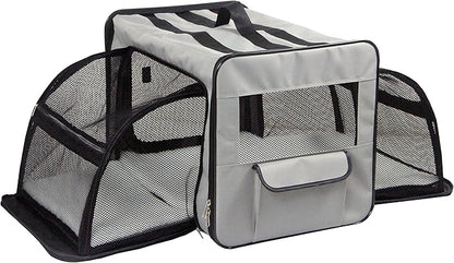 PET LIFE 'Capacious' Dual-Sided Expandable Spacious Wire Folding Collapsible Lightweight Pet Dog Crate Carrier House, X-Large, Grey