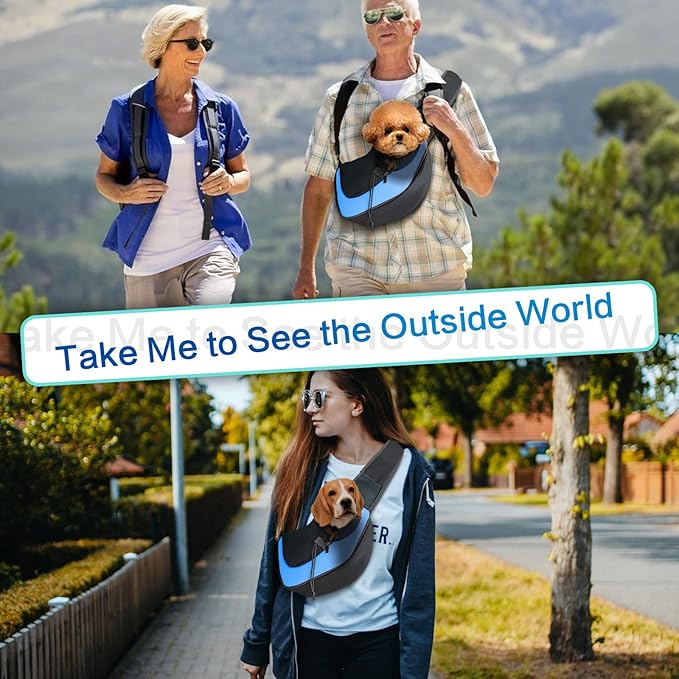 Pet Dog Sling Carrier, Up to 15lb, Breathable Mesh Adjustable Puppy Sling Carrier Hand Free for Small Dog Cat Rabbit, L, Sky Blue