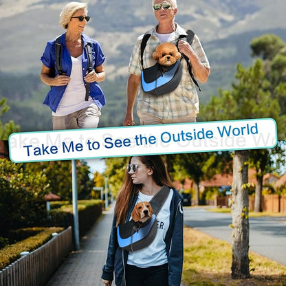 Pet Dog Sling Carrier, Up to 15lb, Breathable Mesh Adjustable Puppy Sling Carrier Hand Free for Small Dog Cat Rabbit, L, Sky Blue