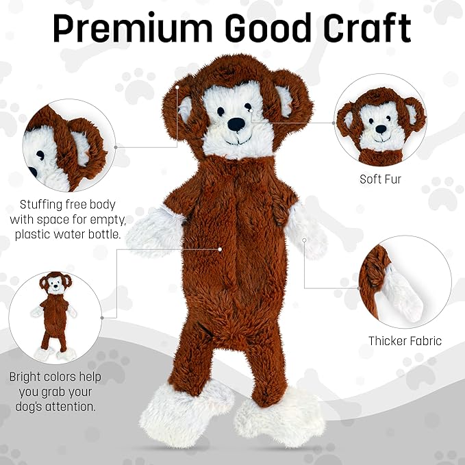 FGA MARKETPLACE Pack of 3 Flat NO Stuffing NO Squeak Plush Dog Toy, Funny Style Will Entertain Your Dog for Hours, Recommended for Small and Medium Dog 21 INCH Long