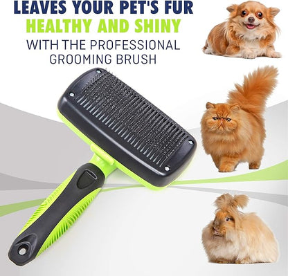 Self-Cleaning Slicker Brush - One-Click Cleaning Function - Gentle & Effective Pet Hair Remover - Dog Grooming Accessories for Small, Medium & Large Dogs and Cats