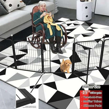 Puppy Playpen, IGOOUO 24'' Portable Dog Playpen with Easy-Carry Straps,4 Panels Dog Pen Play Pen for Small Dogs,Rustproof Pet Playpen for Camping RV Yard(with One Door)