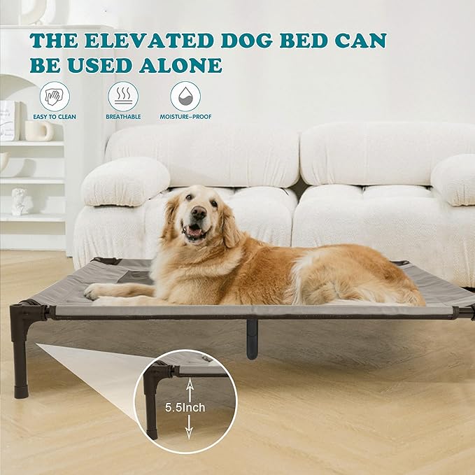 2 in 1 Dog House,Elevated Dog Bed with Removable Cover, Indoor & Outside Puppy Shelter Cot,Raised Dog Bed for Large Dogs & Cats (Brown, Large)