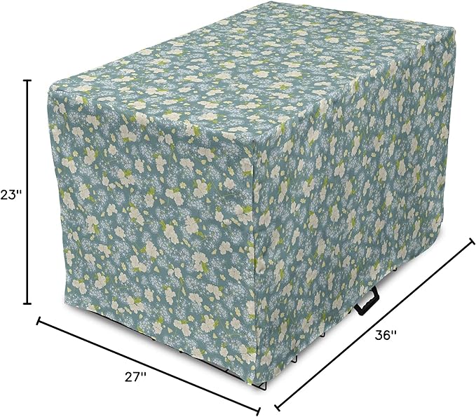 Lunarable Spring Dog Crate Cover, Pastel Tone Romantic Blossoming Flowers Pattern Vintage Garden Art, Easy to Use Pet Kennel Cover for Medium Large Dogs, 36 Inch, Cadet Blue Eggshell