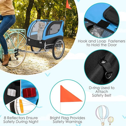 PETSITE Dog Bike Trailer, Dog Cart for Bicycle with 3 Breathable Mesh Entrances, Safety Flage, Easy Folding Pet Carrier with Quick Release Wheels, Pet Bike Trailer for Small & Medium Sized Dogs