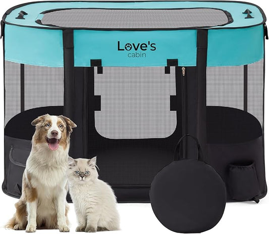 Love's cabin Pet Puppy Dog Playpen, Large Dog Tent Crates Cage Indoor/Outdoor, Portable Exercise Playpen for Dog and Cat, Foldable Pop Up Dog Kennel Playpen with Carring Case (L, Green)