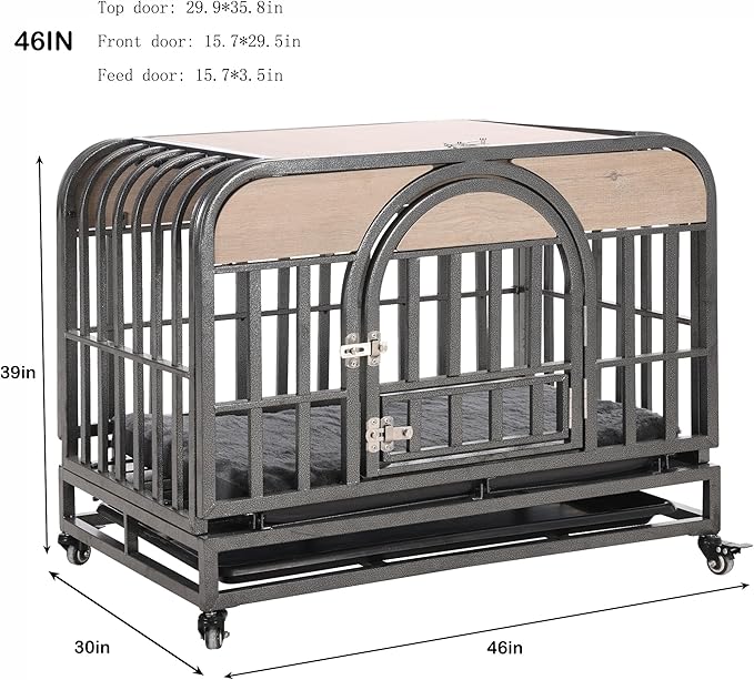 NicBex 46 Inch Heavy Duty Dog Crate Strong Metal Pet Kennel Playpen and Crate with Removable Trays and Wheels,Furniture Style Dog Crate for Medium/Large Dogs,Natural