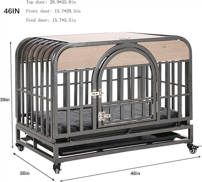 NicBex 46 Inch Heavy Duty Dog Crate Strong Metal Pet Kennel Playpen and Crate with Removable Trays and Wheels,Furniture Style Dog Crate for Medium/Large Dogs,Natural