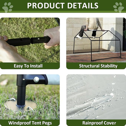 Dog Shade Shelter Outdoor Dark Green Tent for Large Medium Dogs, 4'x4'x3' Outside Sun Rain Canopy Pet House for Cats Pigs Livestock with Waterproof Roof Ground Nails…