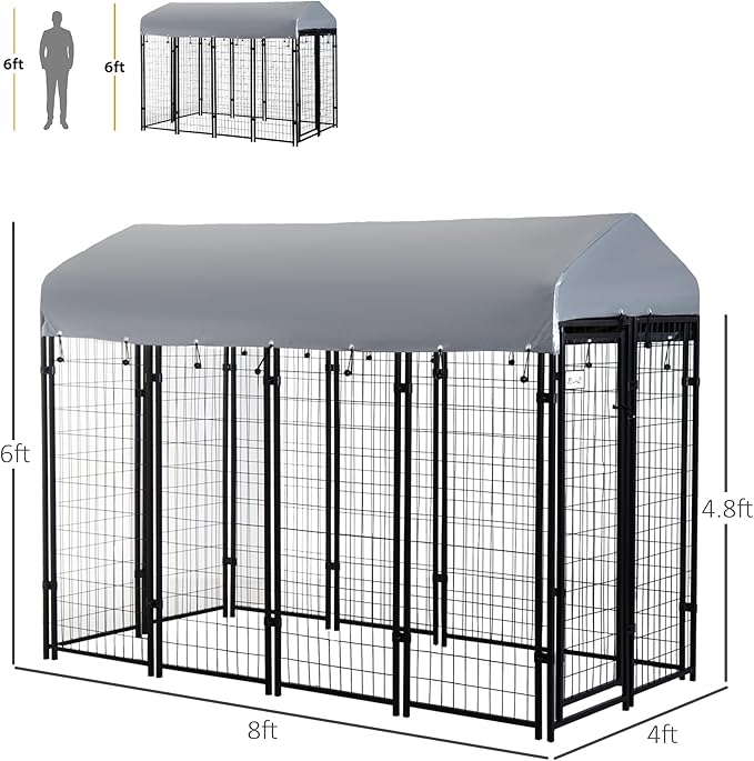 PawHut 8' x 4' x 6' Dog Kennel Outside, Dog Playpen Exercise Pen with Lockable Door, Water-Resistant Canopy, for Medium and Large Puppies