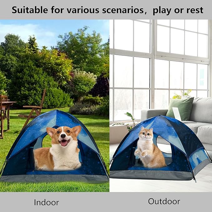 Outdoor Waterproof Pet Camping Tent, Cave Bed for Indoor Cats and Small Dogs, Portable Cat House Dog House, 39.3x39.3x23.6'', Navy Blue, L.