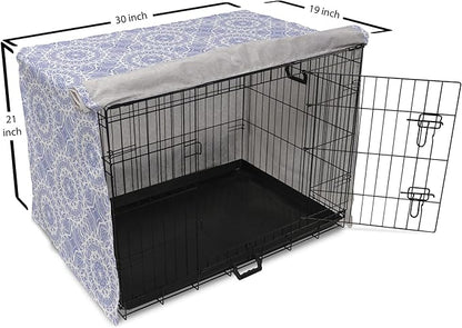 Lunarable Mandala Dog Crate Cover, Ceremonial Retro Minimal Far Eastern Pattern, Easy to Use Pet Kennel Cover for Cats & Medium Dogs, 30 Inch, Lavender Blue and White